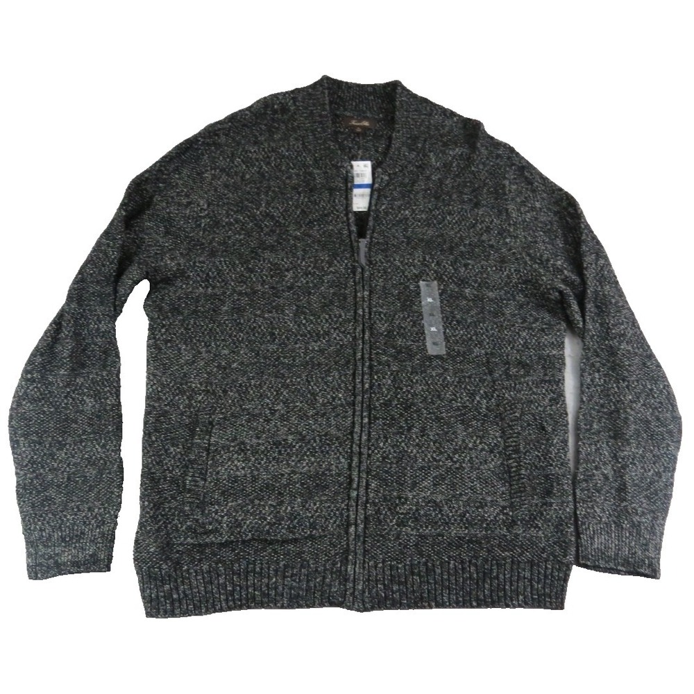 NWT Tasso Elba Mens XL Black Marled‎ Knit Full Zip Cardigan Sweater Mock Neck